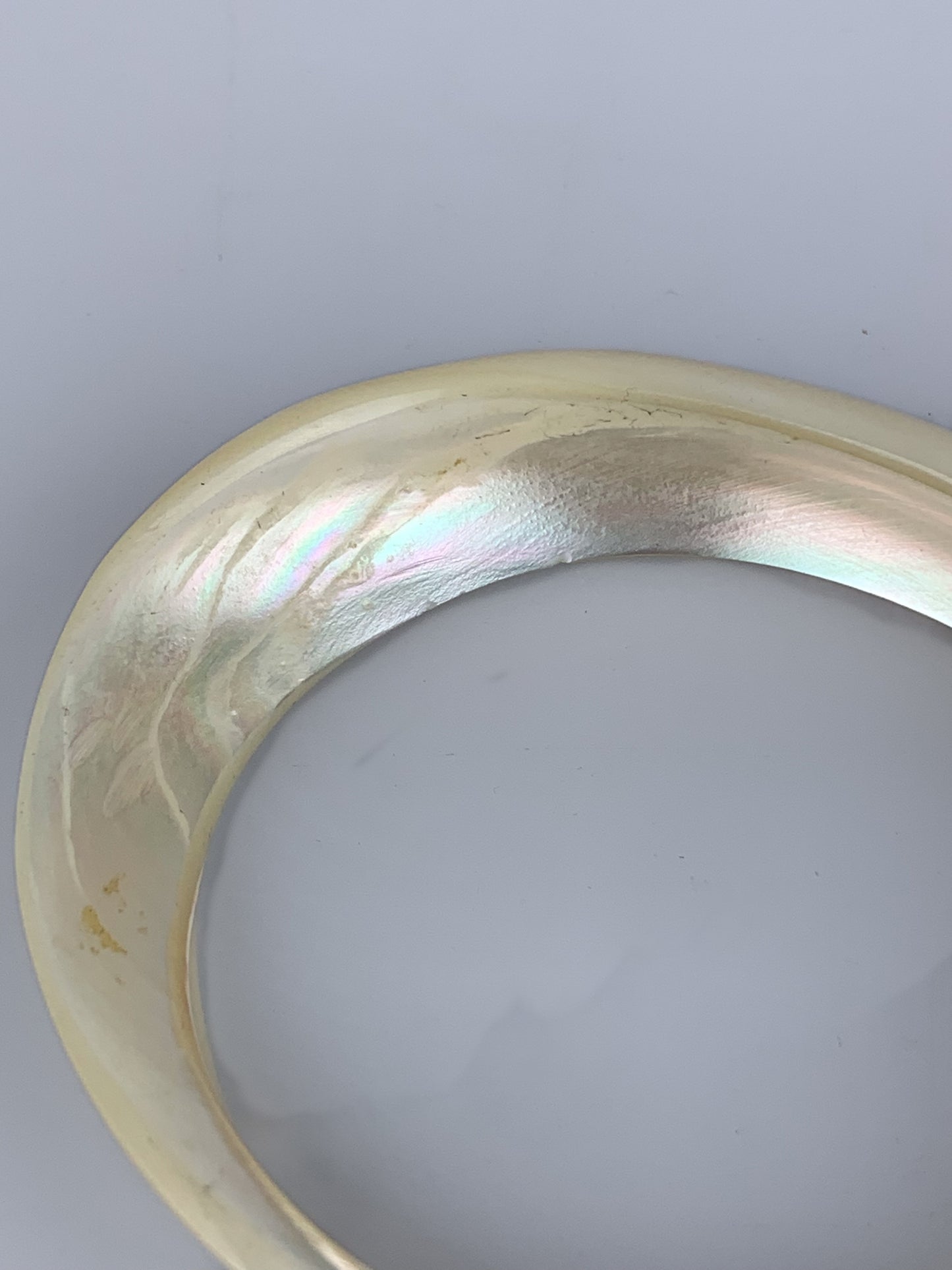 Vintage Carved Abalone Shell / Mother Of Pearl Asymmetrical Bangle