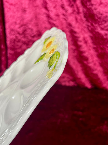Vintage Kitchen - Ceramic Deviled Egg Serving Platter - 5182 / Yellow Daisies - Geo Z. Lefton