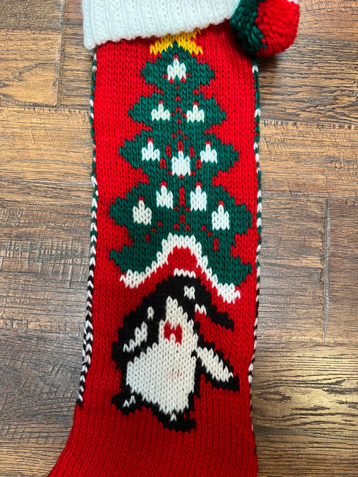 Vintage Christmas - Knit Stocking - Christmas Tree on Red