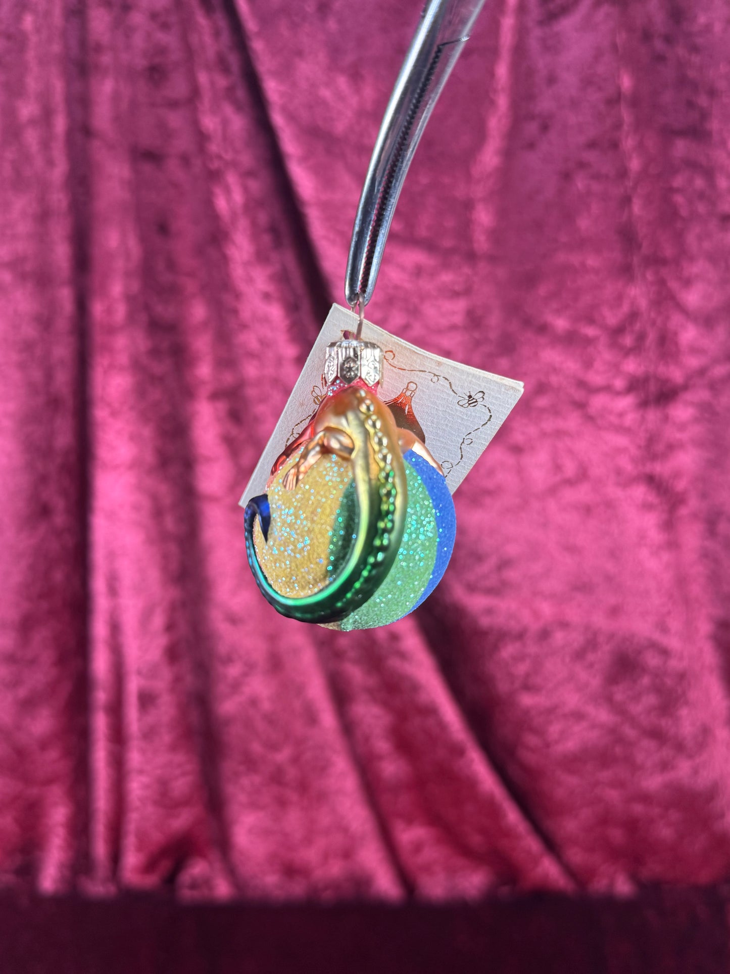 Vintage Christmas - Handblown Glass Ornament - Chameleon On Rainbow Ball - Patricia Breen - Poland