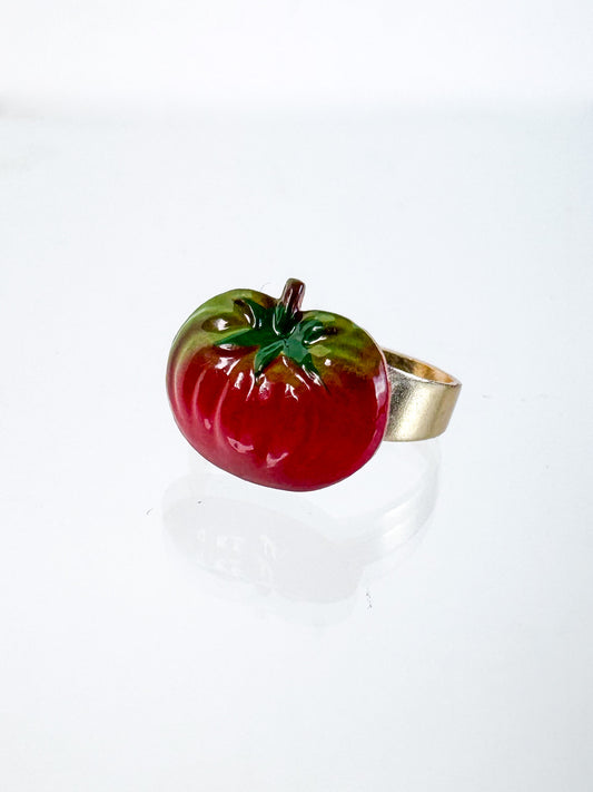 Vintage Ring - 1970s Adjustable Novelty Ring - Enamel Tomato