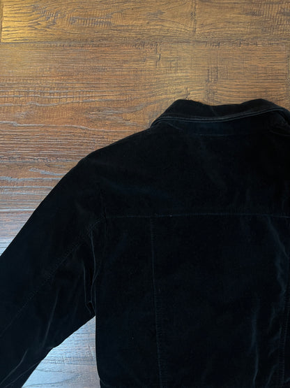Vintage Paris Sport Club Cotton Velvet Utility Jacket - Black Fitted Snap Front - Medium