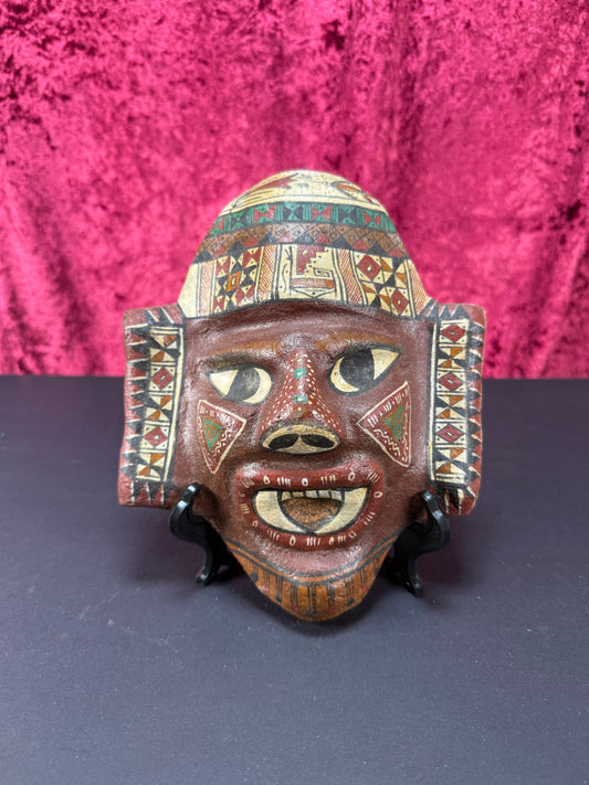 Vintage Wall Decor - Hand Painted Wood Ceremonial Mask - Central American