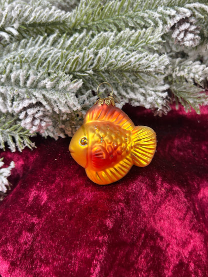 Vintage Christmas - Handblown Glass Ornament - Yellow-Orange Exotic Fish - Department 56