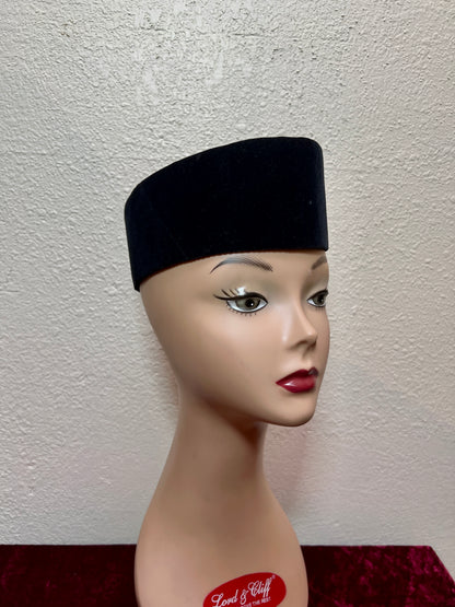 Vintage Accessories - Taqiyah / Kufi Hat - Black Short Pile Lyon Velvet - 22 1/2"