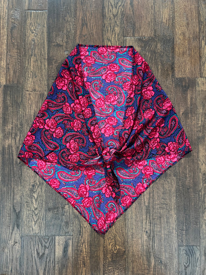 Vintage Floral Paisley Triangle Scarf - Pink and Purple Paisley Rose Shoulder Wrap