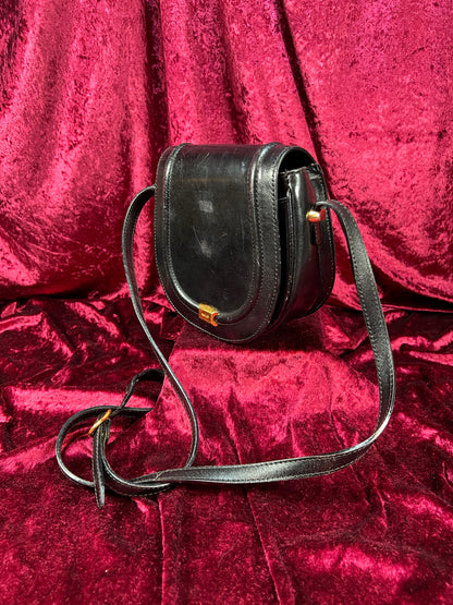 Vintage Black Leather Crossbody Bag - Bally Italy Saddle Purse