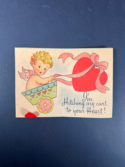 Vintage Ephemera - Valentine’s Day Card - I’m Hitching My Cart To Your Heart