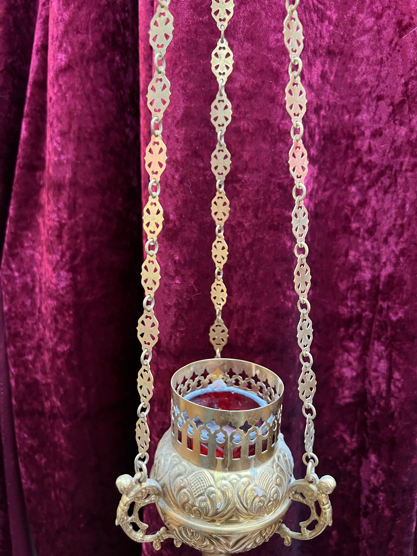 Vintage Religio - Antique Sanctuary Candle Lamp / Incense Censer - Gold and Cherubs