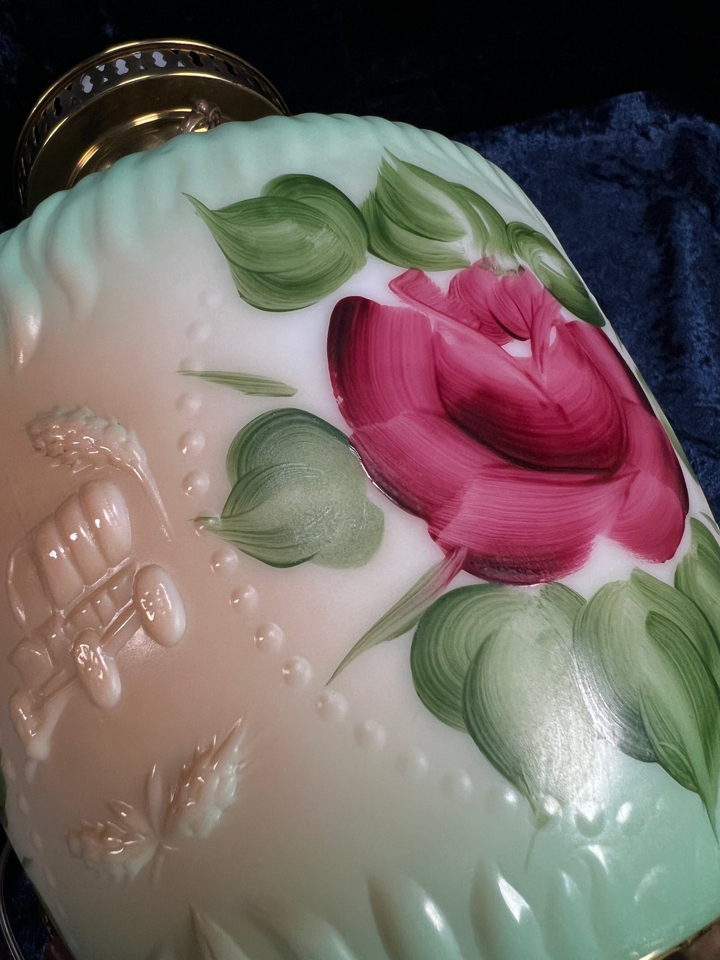 Vintage Fenton Milk Glass Table Lamp – Hand Painted Roses Double Globe Hurricane Parlor Style
