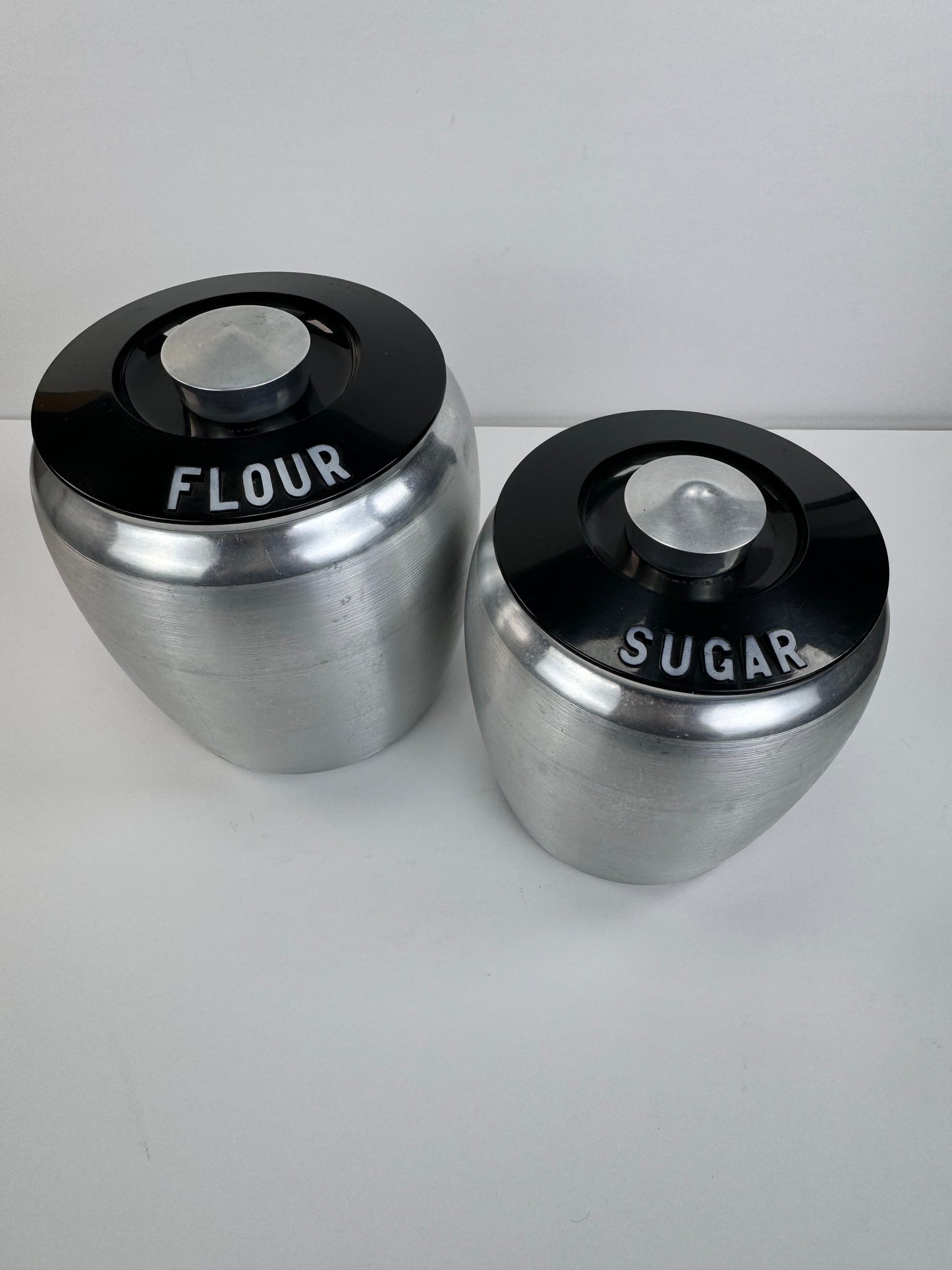 Vintage Kromex Aluminum Canister Set - Flour & Sugar - Black Lid