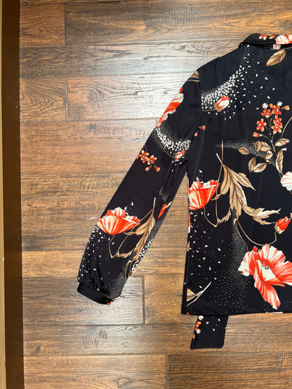 Vintage Clothing - 1970s Polyester Tie-Neck Blouse - Pink Flowers - Mardi Modes New York - Medium