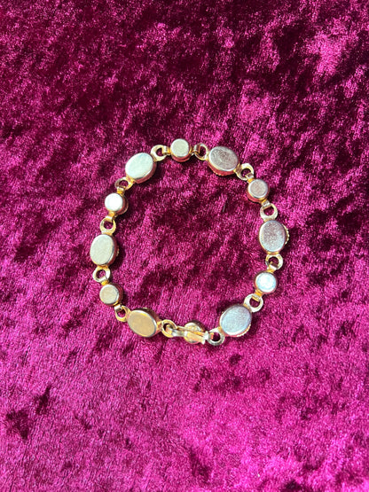 Vintage Jewelry - Bracelet - Gold Tone Metal - Round Glass Tiles