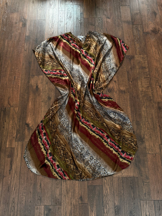 Vintage Polyester Caftan Dress – Animal Print Resortwear Lounge Style