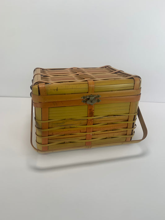 Vintage Sewing Basket - Bamboo Basketweave - Small