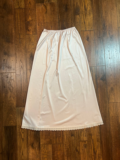 Vintage Clothing - Ankle Length Pink Skirt Slip with Lace Edge - Size Small