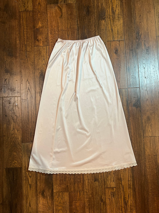 Vintage Clothing - Ankle Length Pink Skirt Slip with Lace Edge - Size Small