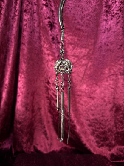 Antique Sterling Silver Opium Chatelaine – Twin Koi Fish and Monkey - Late Qing Dynasty