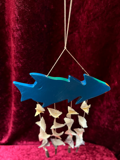 Vintage Wood Fish Wind Chime - Hand Painted Tropical Fish Seashell Mobile