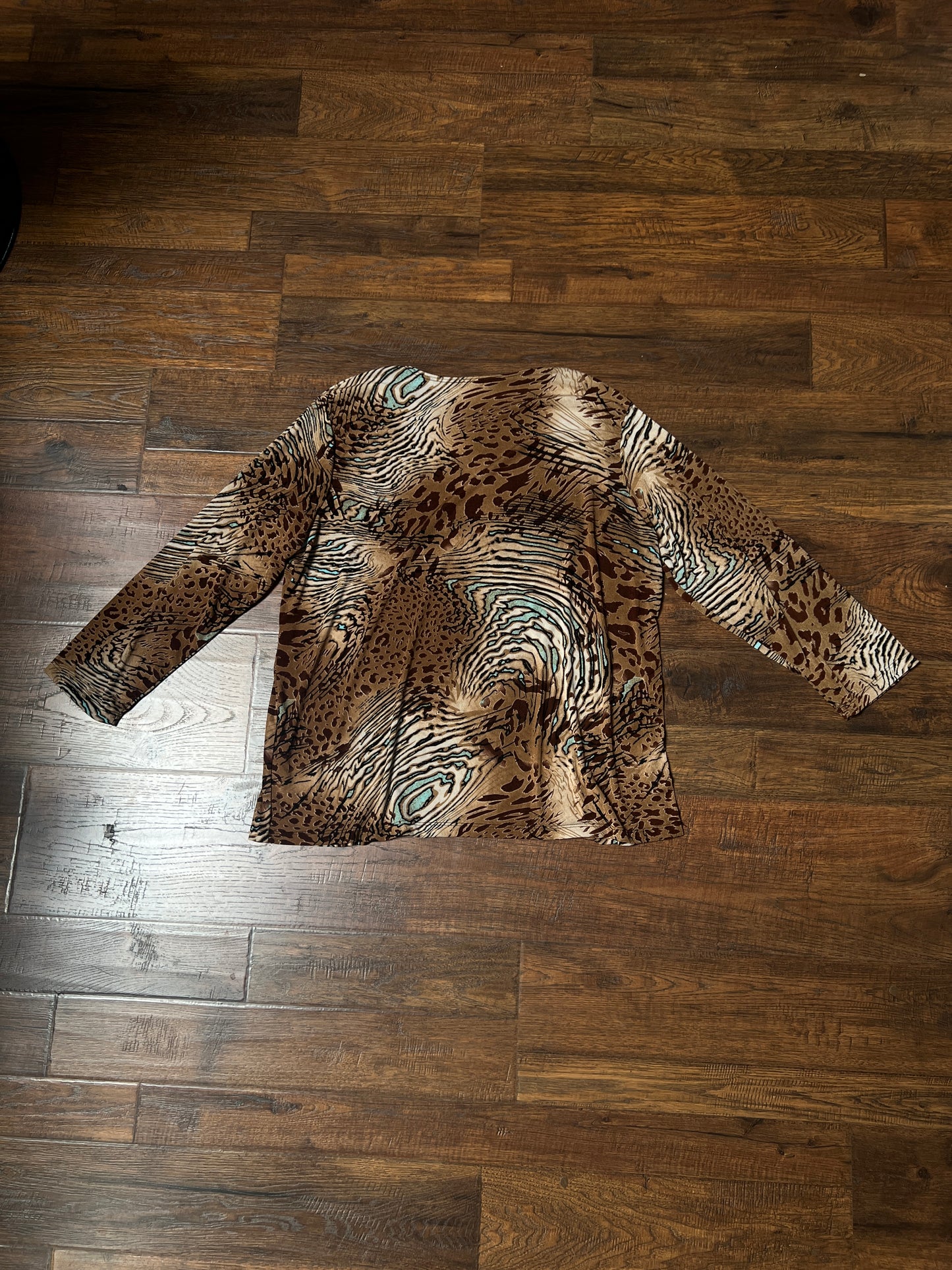 Vintage Rayon Blend Animal Print Top – Abstract Safari Long Sleeve – Large