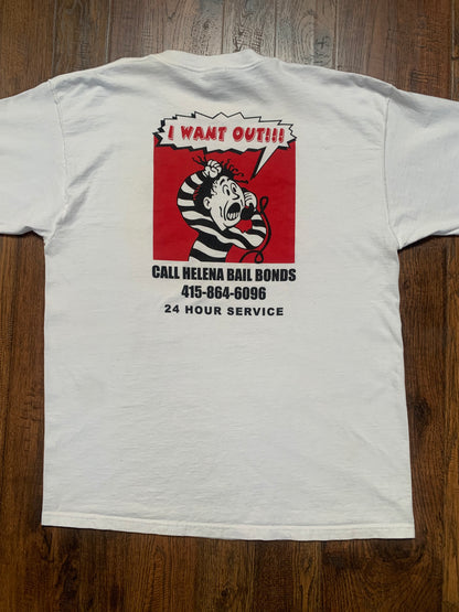 Vintage 1990s Advertisement T-Shirt - Helena Bail Bonds / I Want Out! - X-Large