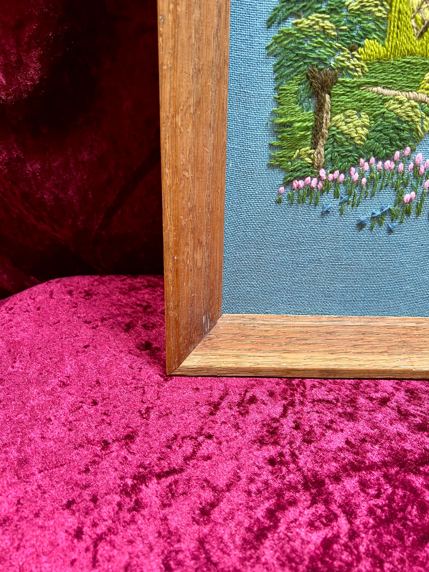 Vintage Framed Embroidery Art – Southampton Petticoat Windmill Crewel