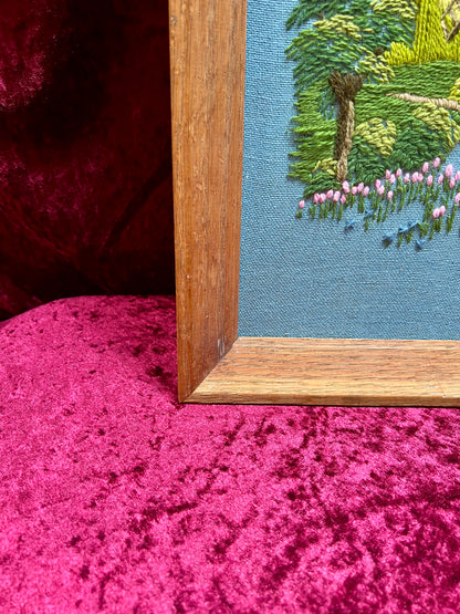 Vintage Framed Embroidery Art – Southampton Petticoat Windmill Crewel