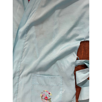 Vintage Jodie Arden Kimono Robe – Pale Blue Embroidered Pagoda Asian Motif