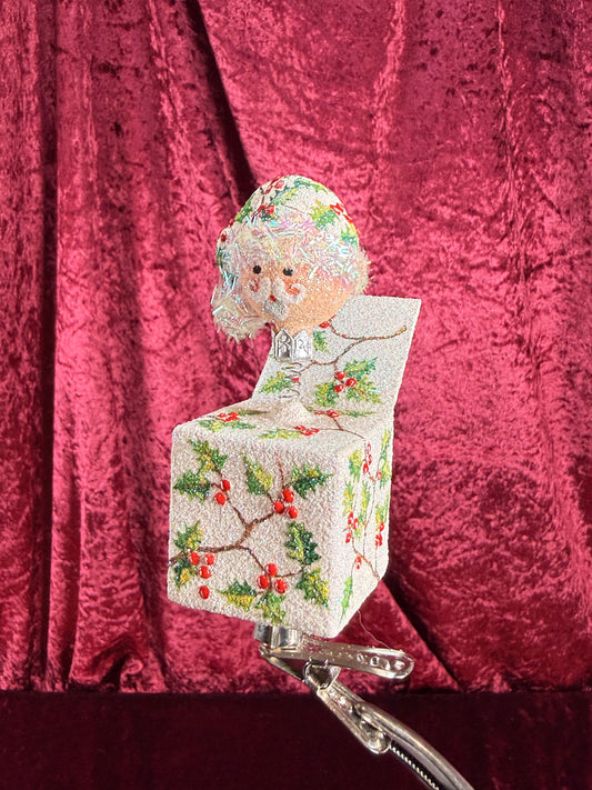 Vintage Christmas - Handblown Glass Clip On Ornament - Christmas Jack-In-The-Box - Patricia Breen - Poland