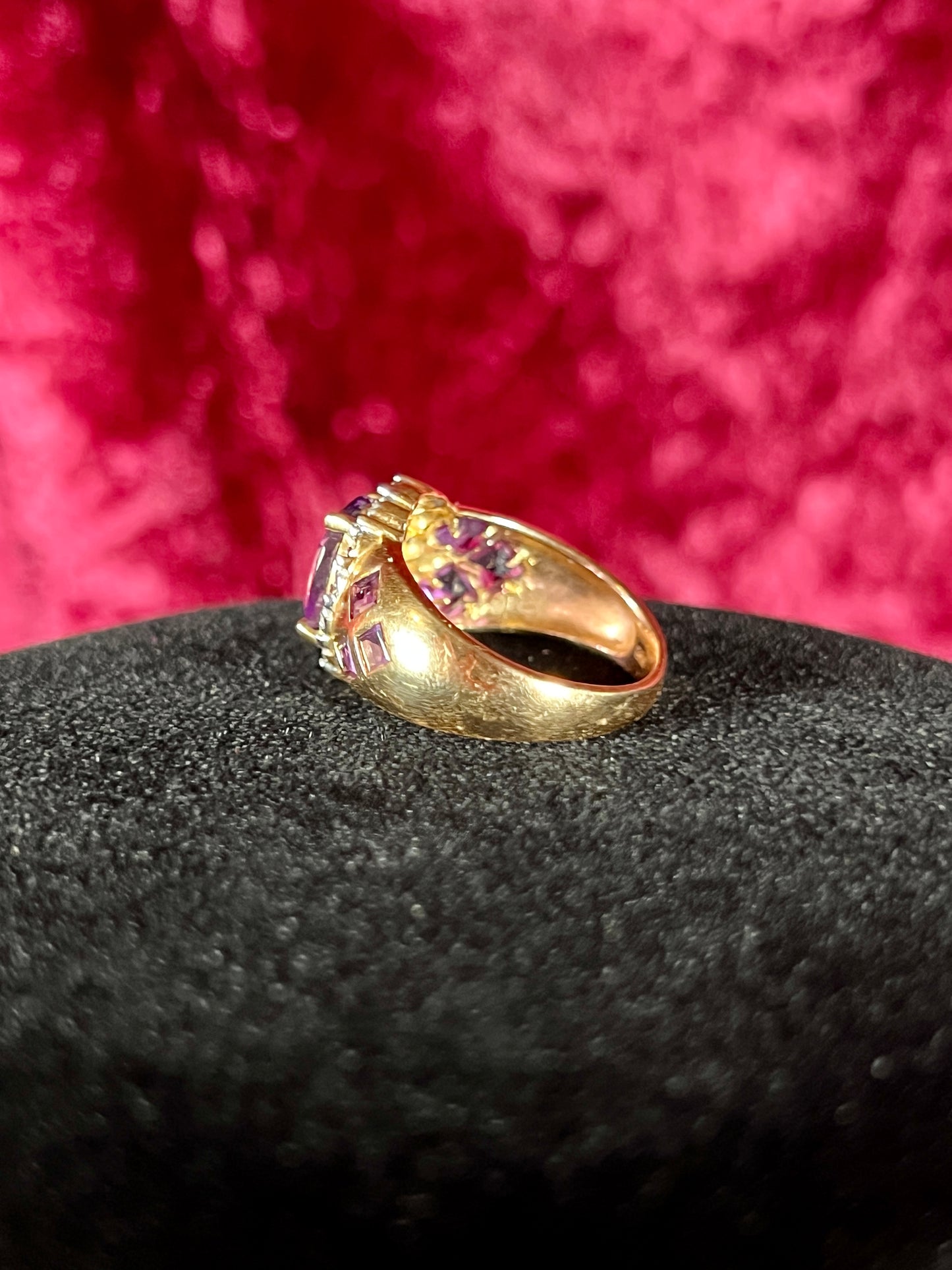 Vintage 14K Yellow Gold Ring – Faceted Amethyst in Cubic Zirconia Halo Setting - ESX - Size 7