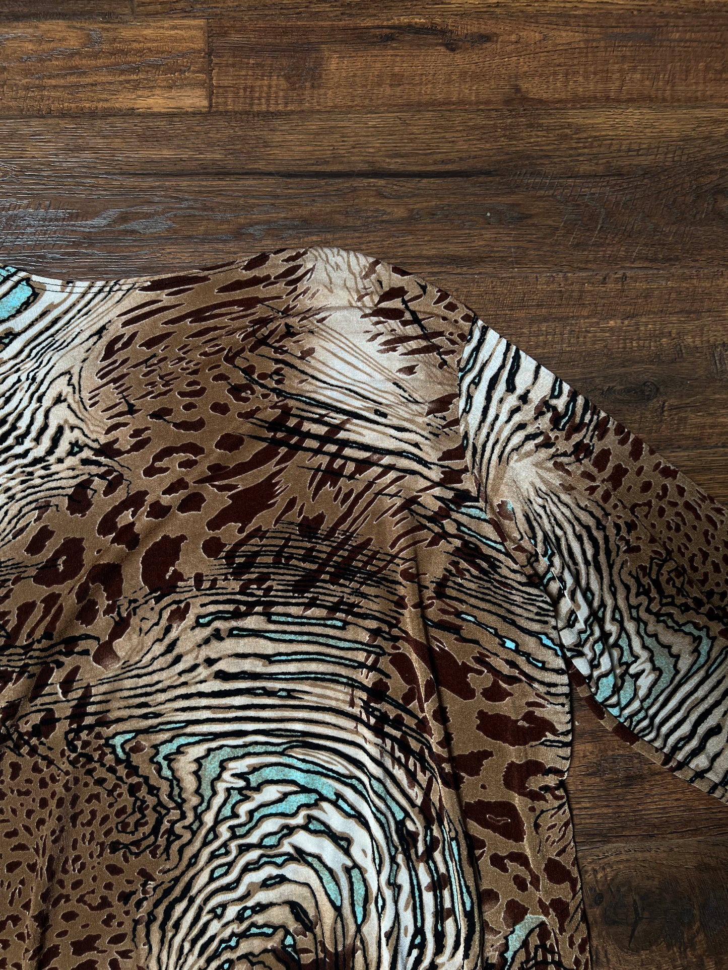 Vintage Rayon Blend Animal Print Top – Abstract Safari Long Sleeve – Large