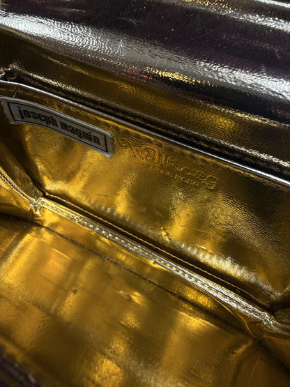 Vintage Accessories - 1980s Gold Metallic Evening Purse with Chain Shoulder Strap - Walborg