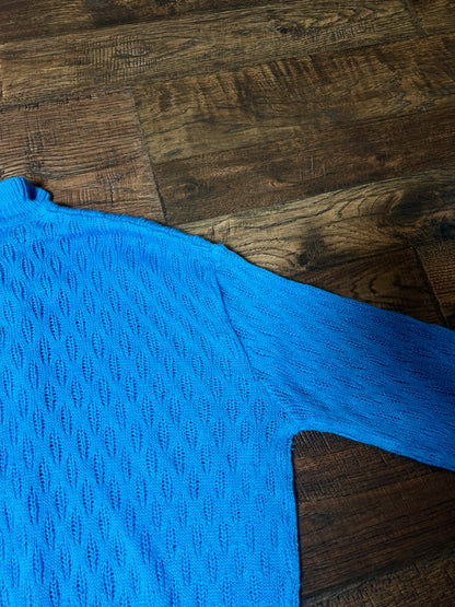 Vintage Gianni Benini Sweater - Robin's Egg Blue Open Knit Tie Neck Pullover - Medium