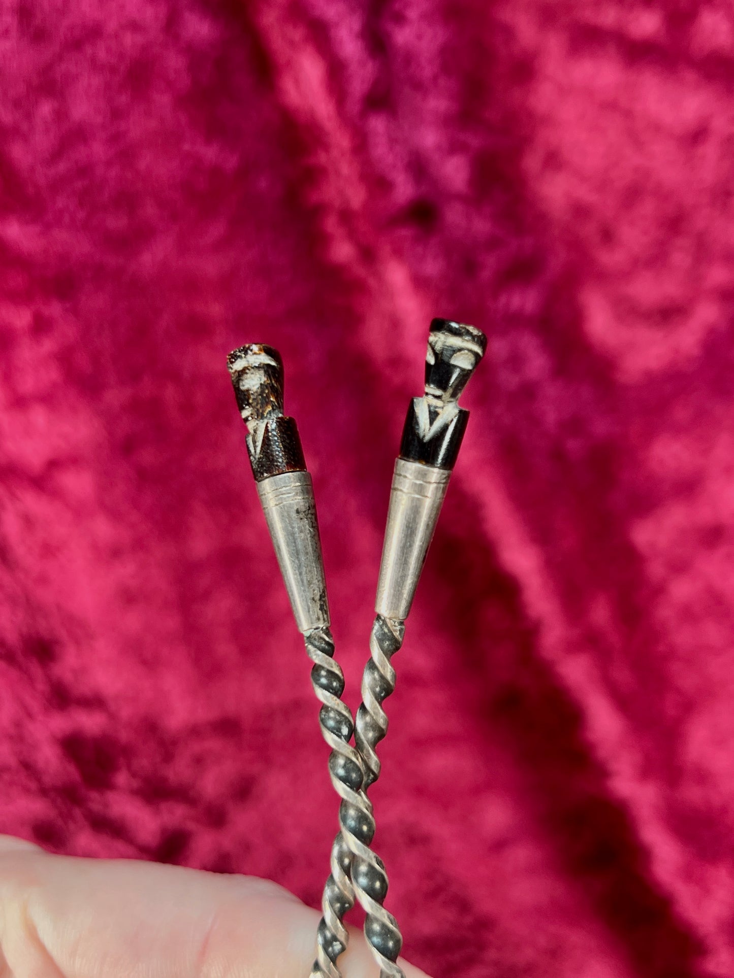 Vintage Silver Plate Cocktail Spoon and Fork Set – Twisted Handles with Tiki Totem Finials