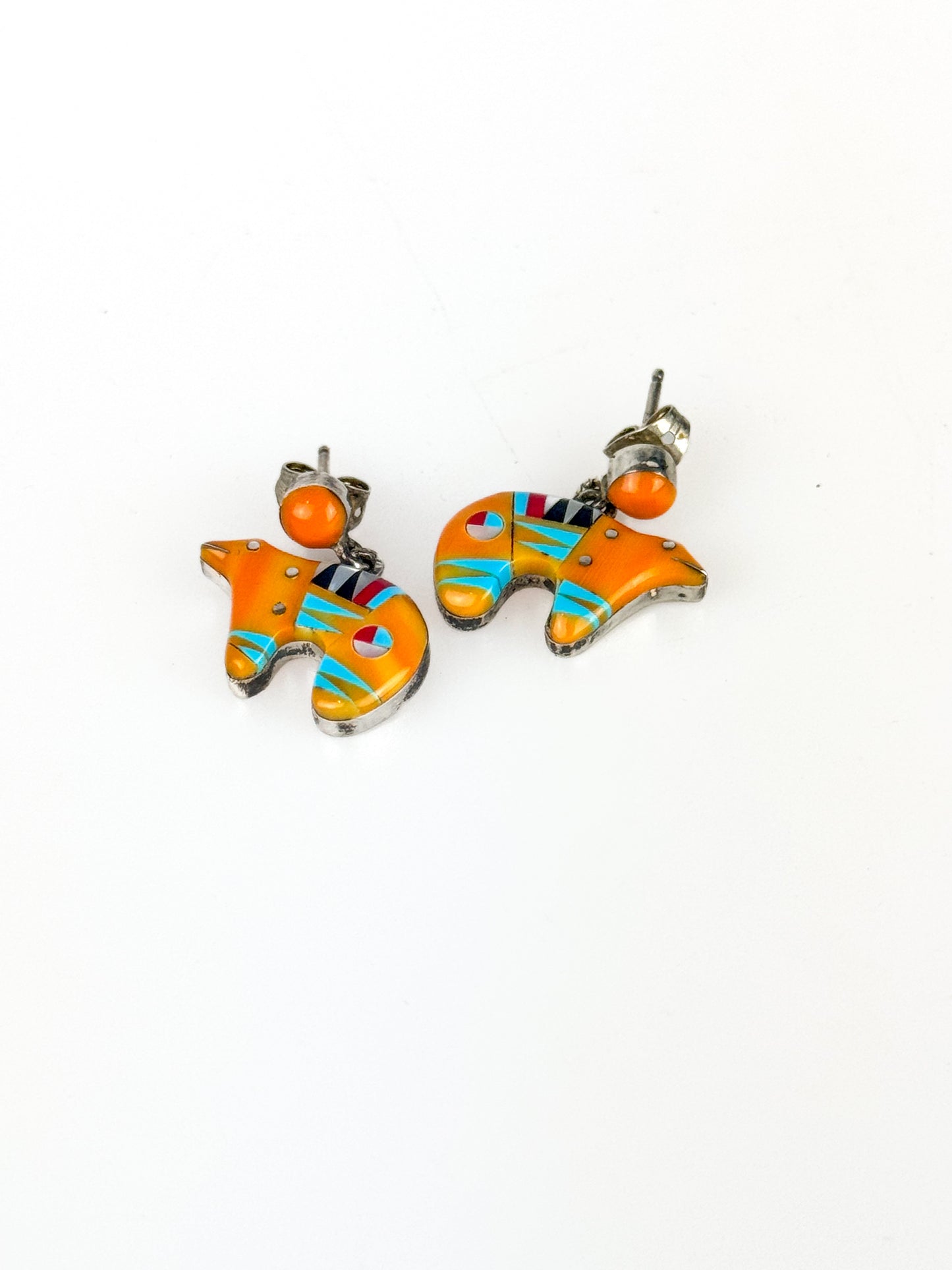 Southwestern Spiny Oyster Bear Inlaid Sterling Earrings