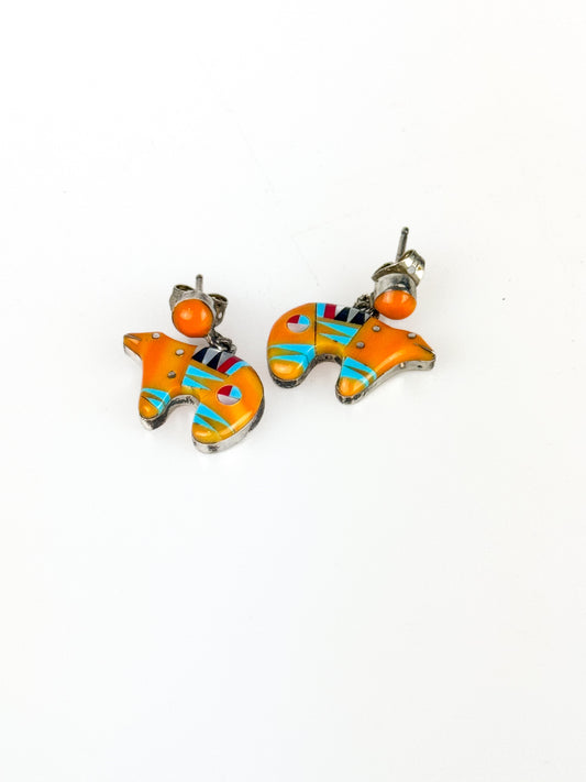 Southwestern Spiny Oyster Bear Inlaid Sterling Earrings