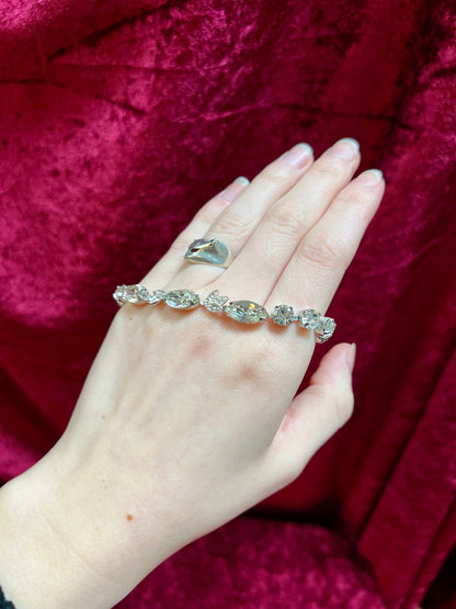 Vintage Jewelry - Tennis Bracelet - Marquise / Round Cut Rhinestones - Eisenberg Ice - 7.25"