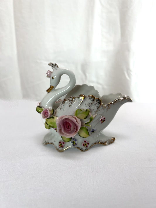 Vintage Trinket Dish - Porcelain Princess Swan - Lefton China