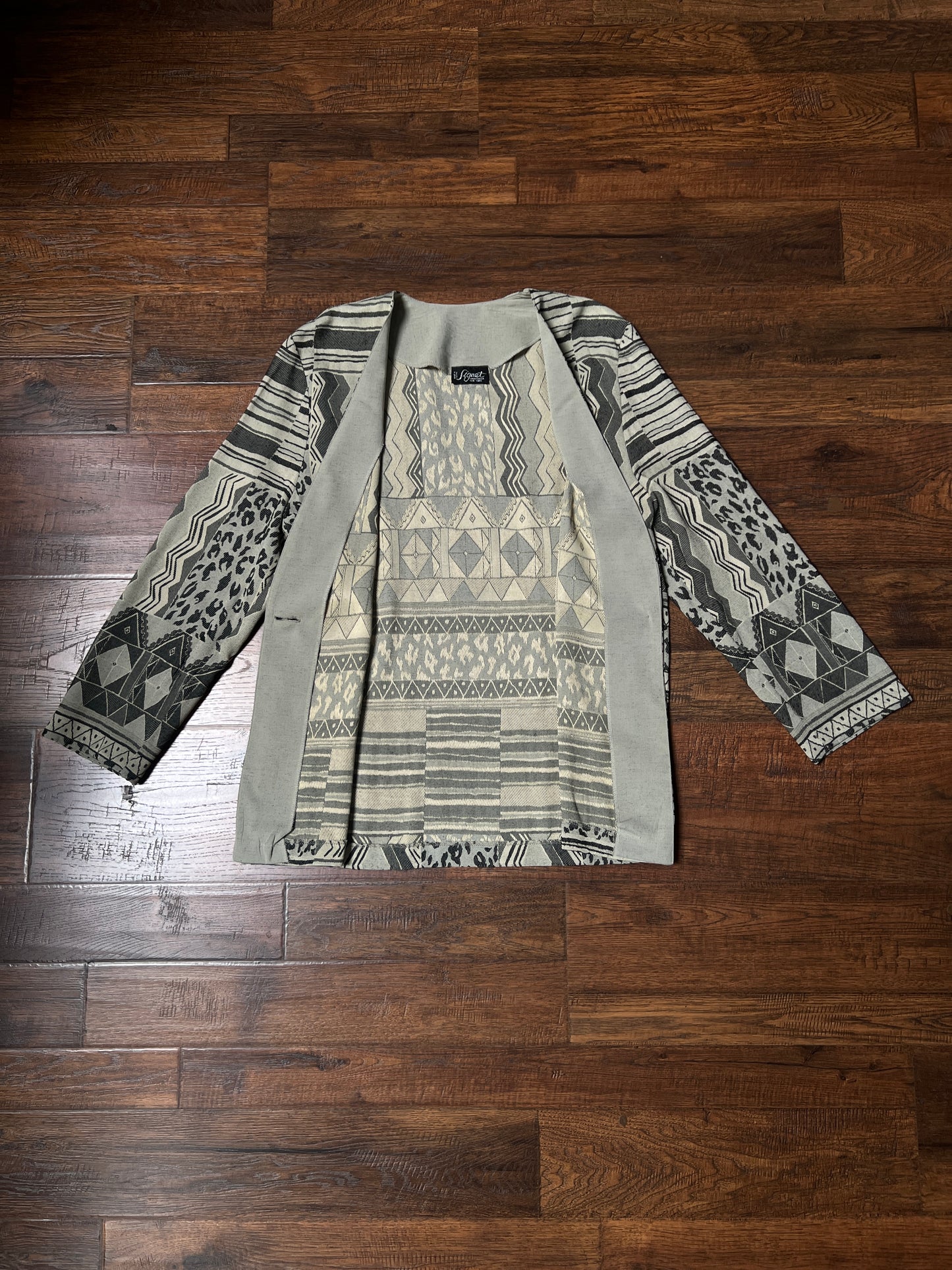 Vintage Signet Acetate Rayon Lightweight Jacket – Geometric Animal Print – Medium