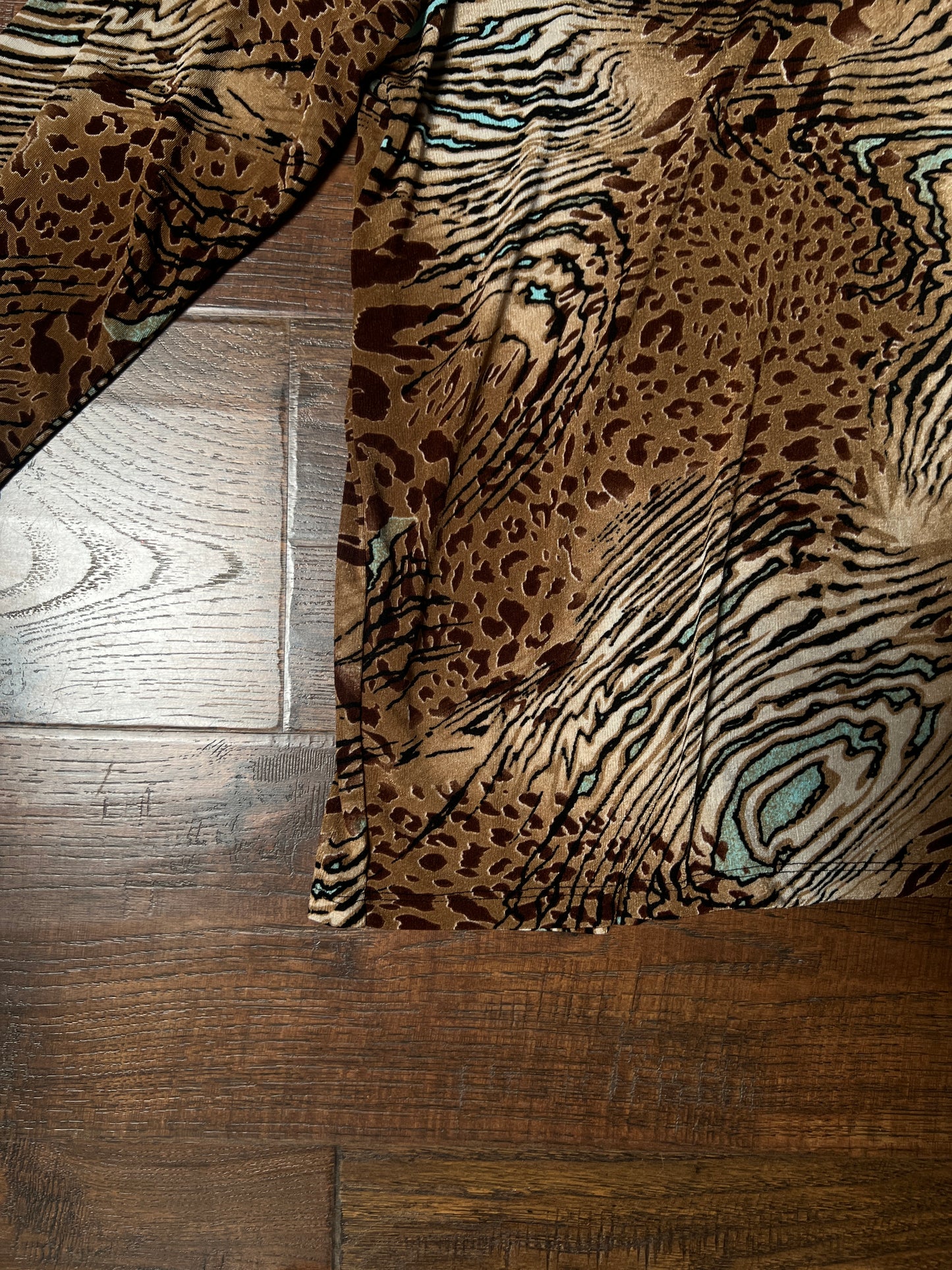 Vintage Rayon Blend Animal Print Top – Abstract Safari Long Sleeve – Large
