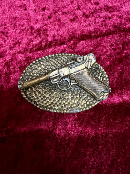 Vintage Solid Brass Belt Buckle - Luger Pistol 413 Limited Edition 1976 - Buckle Co. Chicago