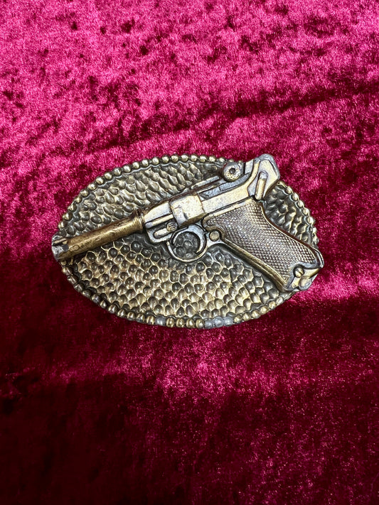 Vintage Solid Brass Belt Buckle - Luger Pistol 413 Limited Edition 1976 - Buckle Co. Chicago