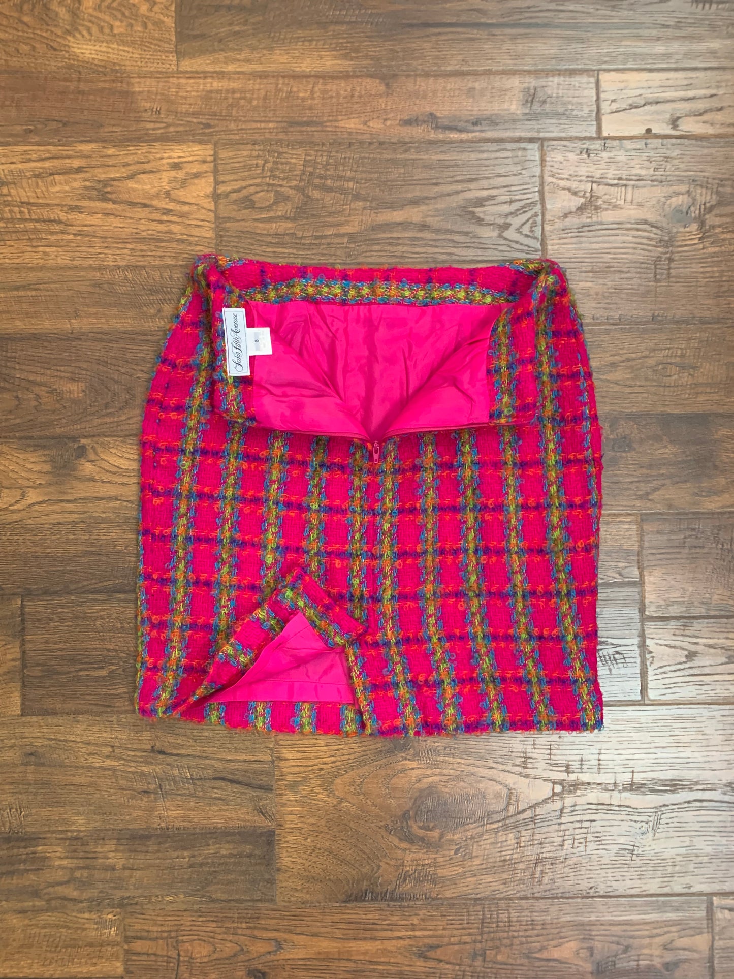 Vintage Saks Fifth Avenue Wool & Mohair Skirt - Hot Pink Plaid - Medium - Made In U.S.A