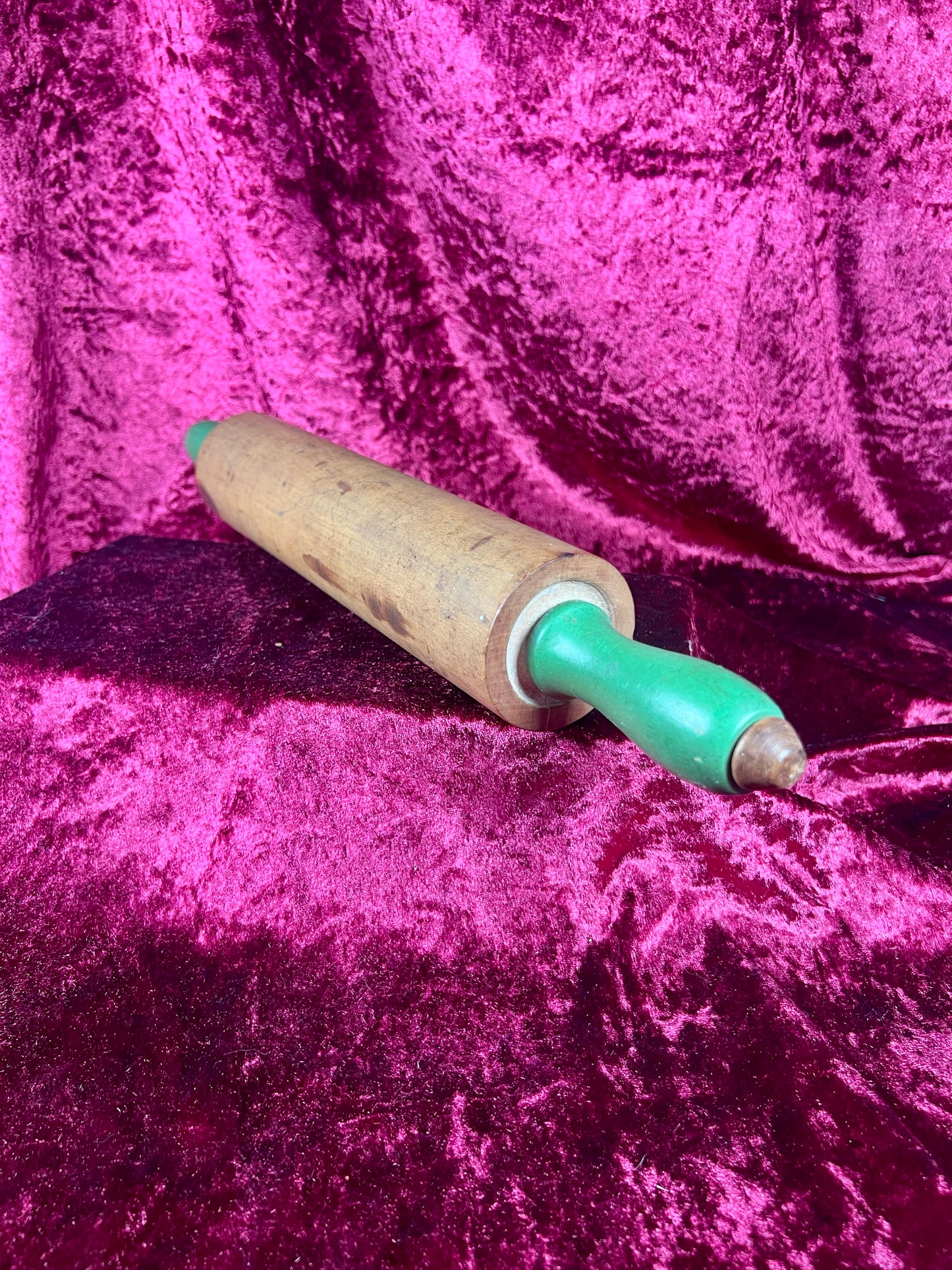 Vintage Kitchen - Wood Rolling Pin with Green Handles - Munising