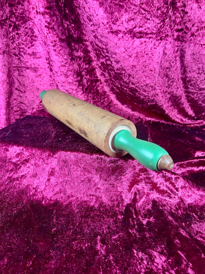 Vintage Kitchen - Wood Rolling Pin with Green Handles - Munising