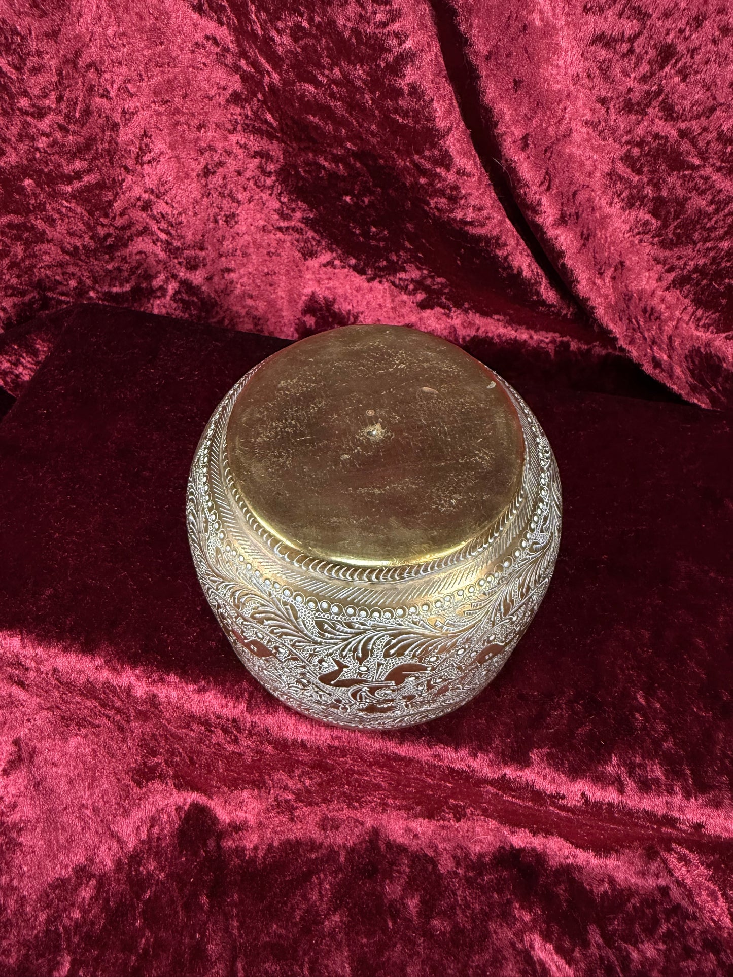 Vintage Etched Brass Bowl – Intricate Floral Scrollwork Indian Style