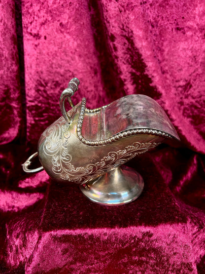 Vintage Silverplate Sugar Scuttle - Engraved Scrollwork Tea Service
