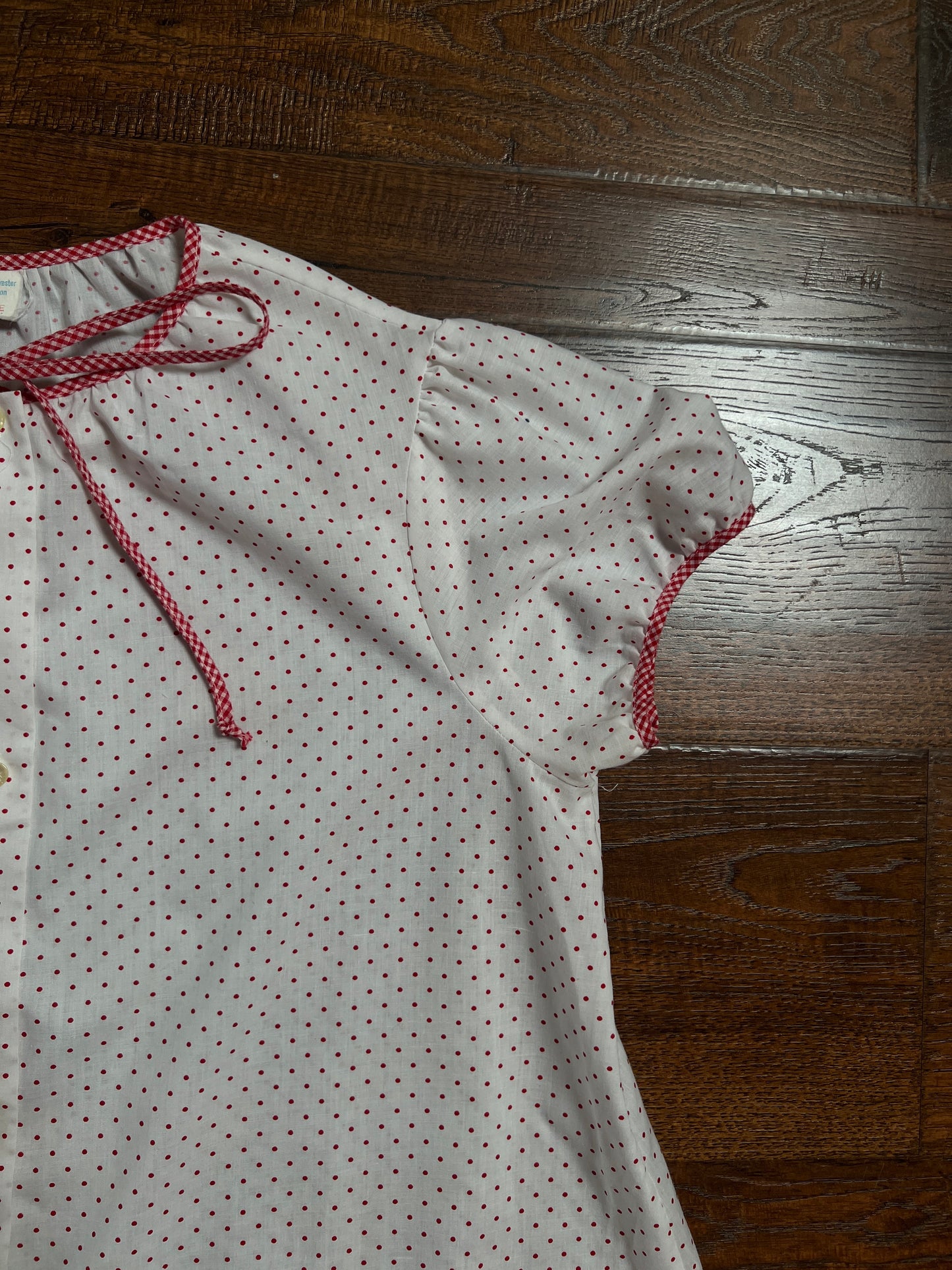Vintage Cotton Blend Nightie - White Red Polka Dot Button Front - Size Large