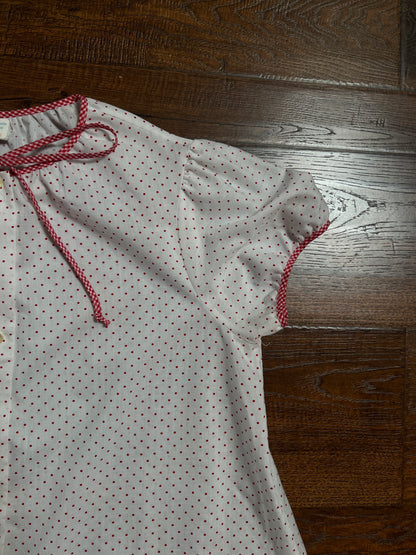 Vintage Cotton Blend Nightie - White Red Polka Dot Button Front - Size Large