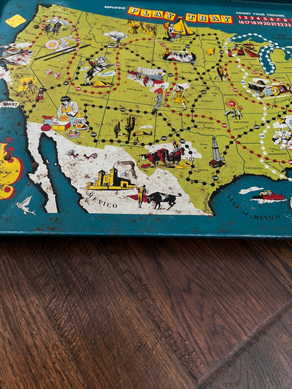 Vintage Metal TV Tray - Replogle Play-Tray USA Map Game